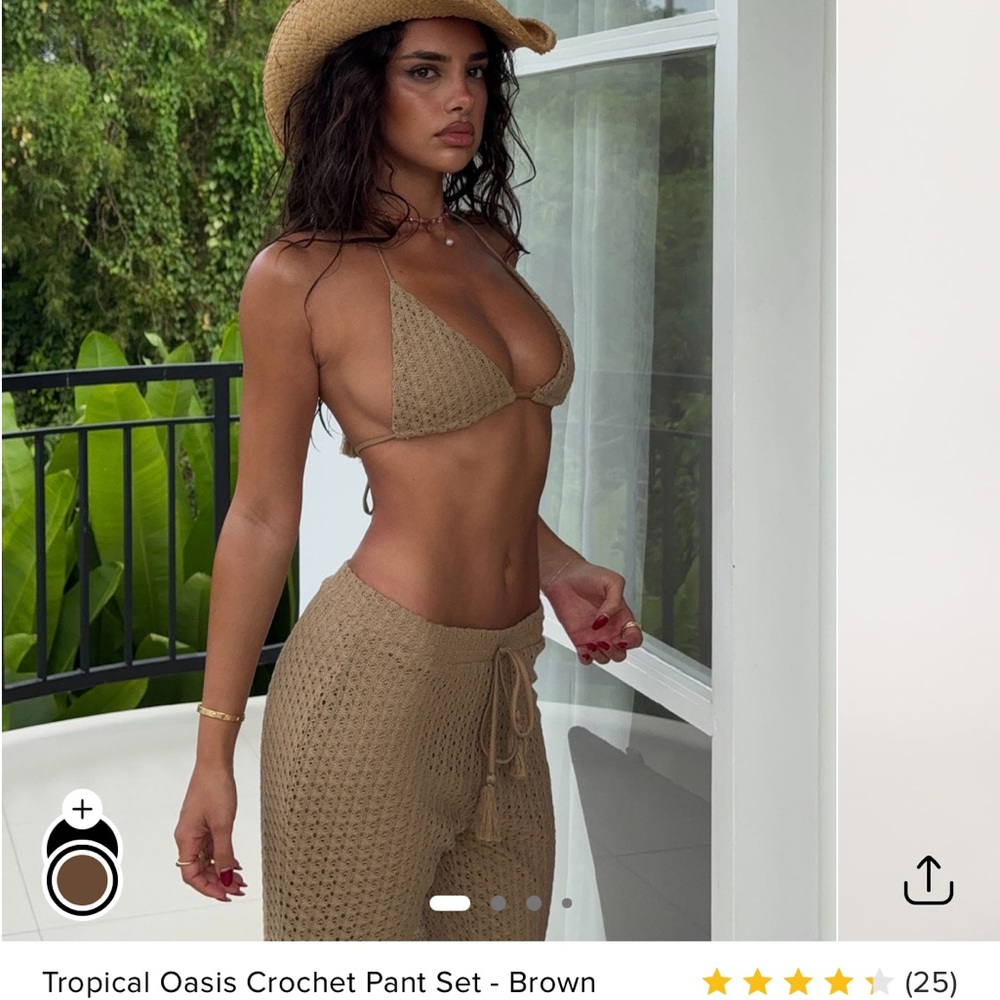 Fashion Nova Tropical Oasis Crochet Bikini and Pant Set